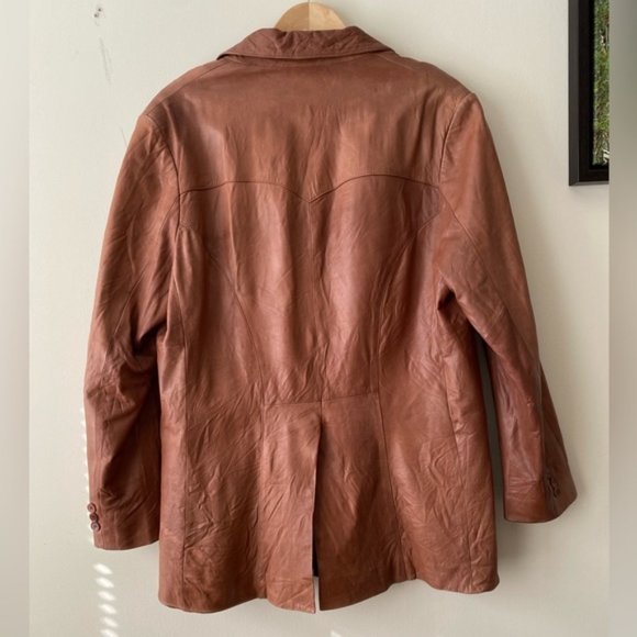 Scully VTG Genuine Leather Jacket Blazer Tan Cognac Sport Coat Lined Size 42 R - Picture 14 of 16
